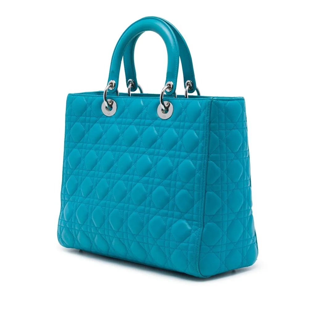 Dior Large Lambskin Cannage Lady Dior Blue Leather Very good - Back View