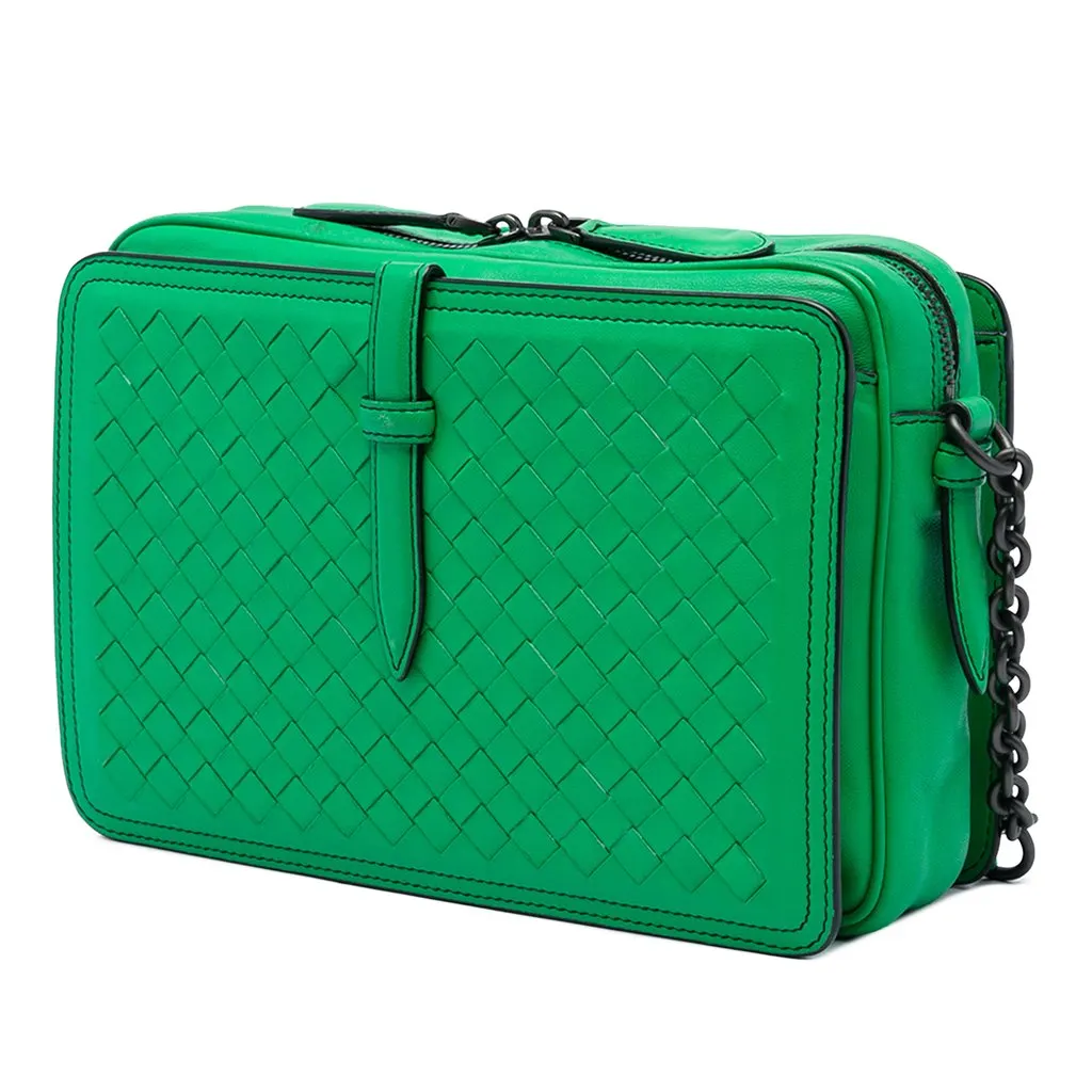 Bottega Veneta Nappa Intrecciato Belt Flap Camera Bag Green Leather Very good - Back View