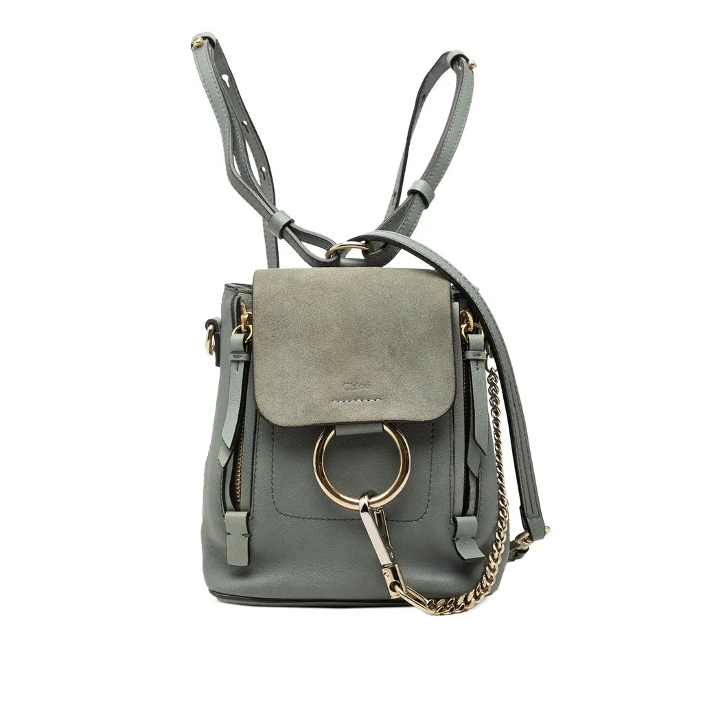 Chloé Mini Calfskin and Suede Faye Backpack Blue Leather Very good - Front View
