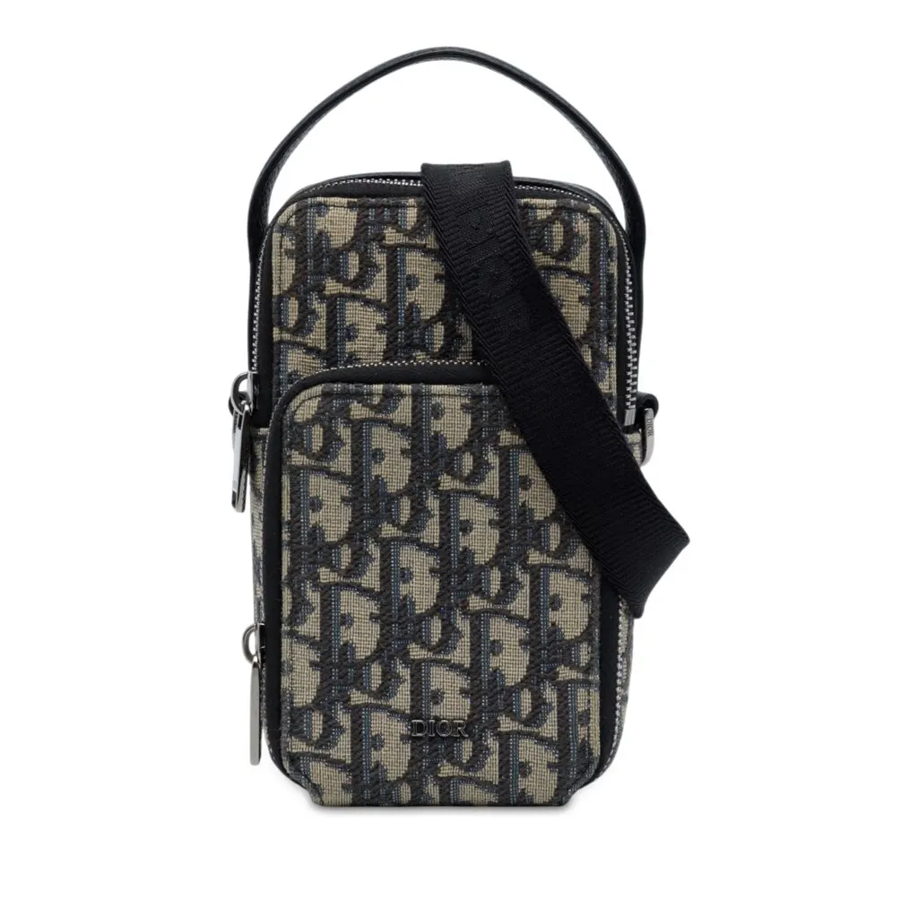 Dior Micro Oblique Canvas Rider Pouch Blue Canvas Very good - Front View