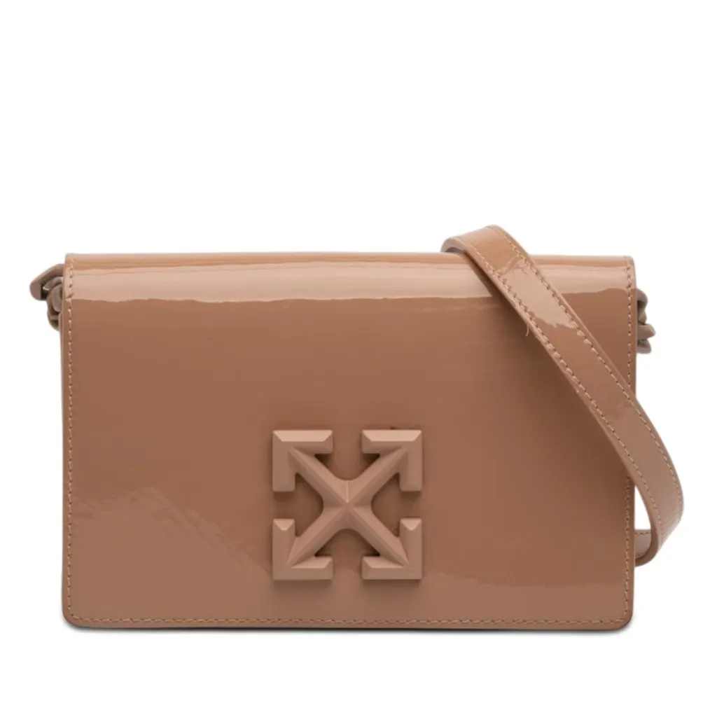 Off-White Patent Jitney 0.5 Crossbody Brown Leather Good - Front View