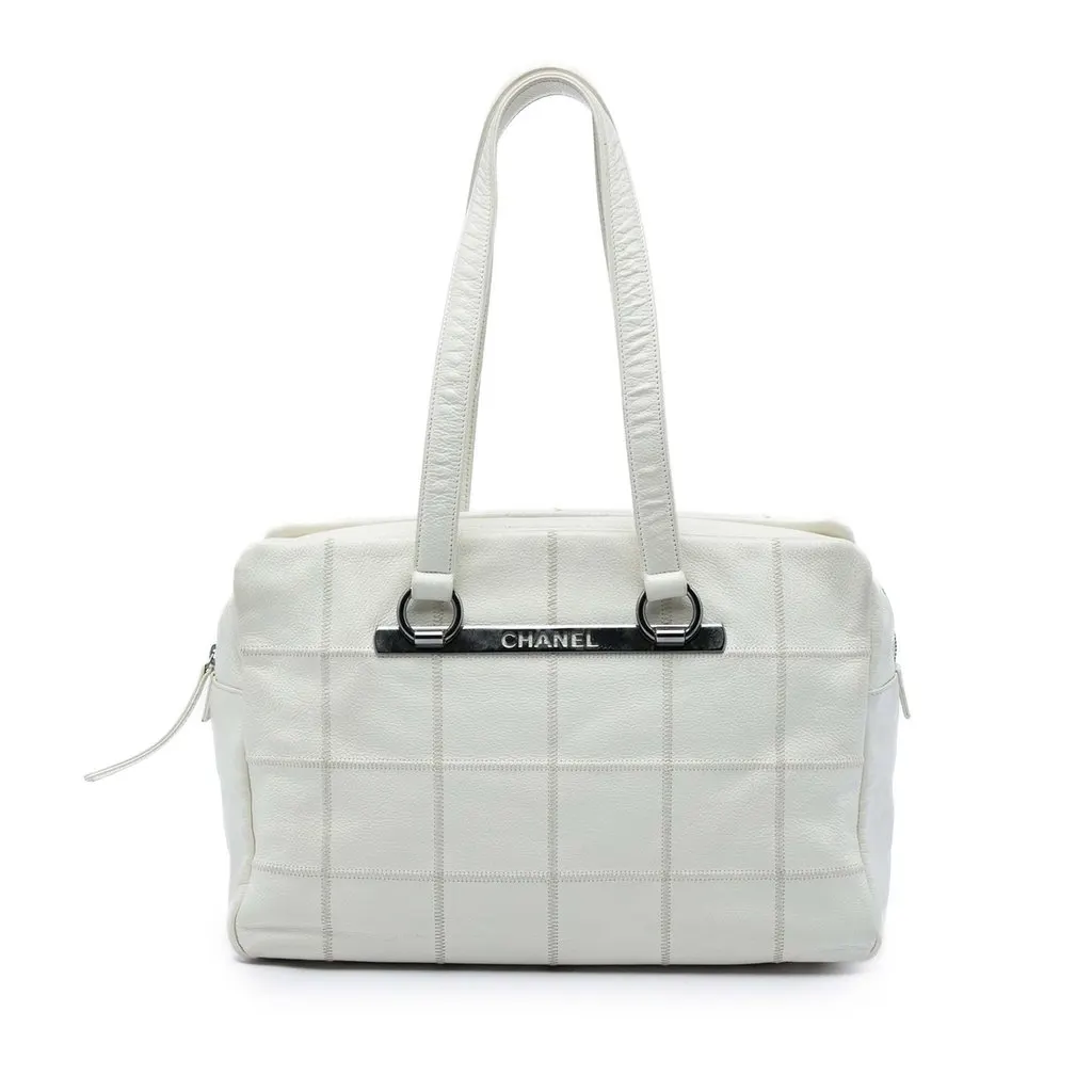Chanel Chocolate Bar Caviar LAX Bowler Bag White Leather Very good - Front View