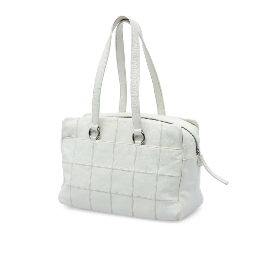Chanel Chocolate Bar Caviar LAX Bowler Bag White Leather Very good - Back View