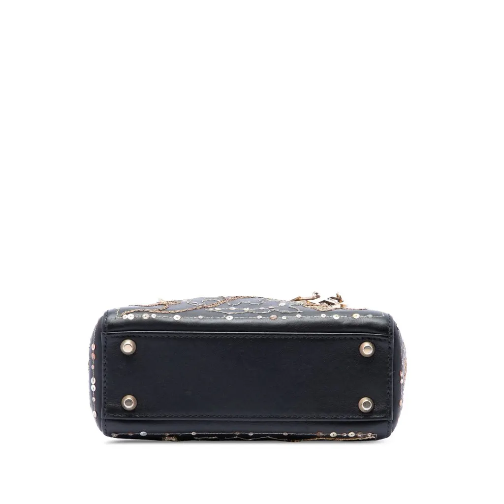 Dior Mini Calfskin Embroidered Clovers Lady Dior Black Leather Very good - Inside View