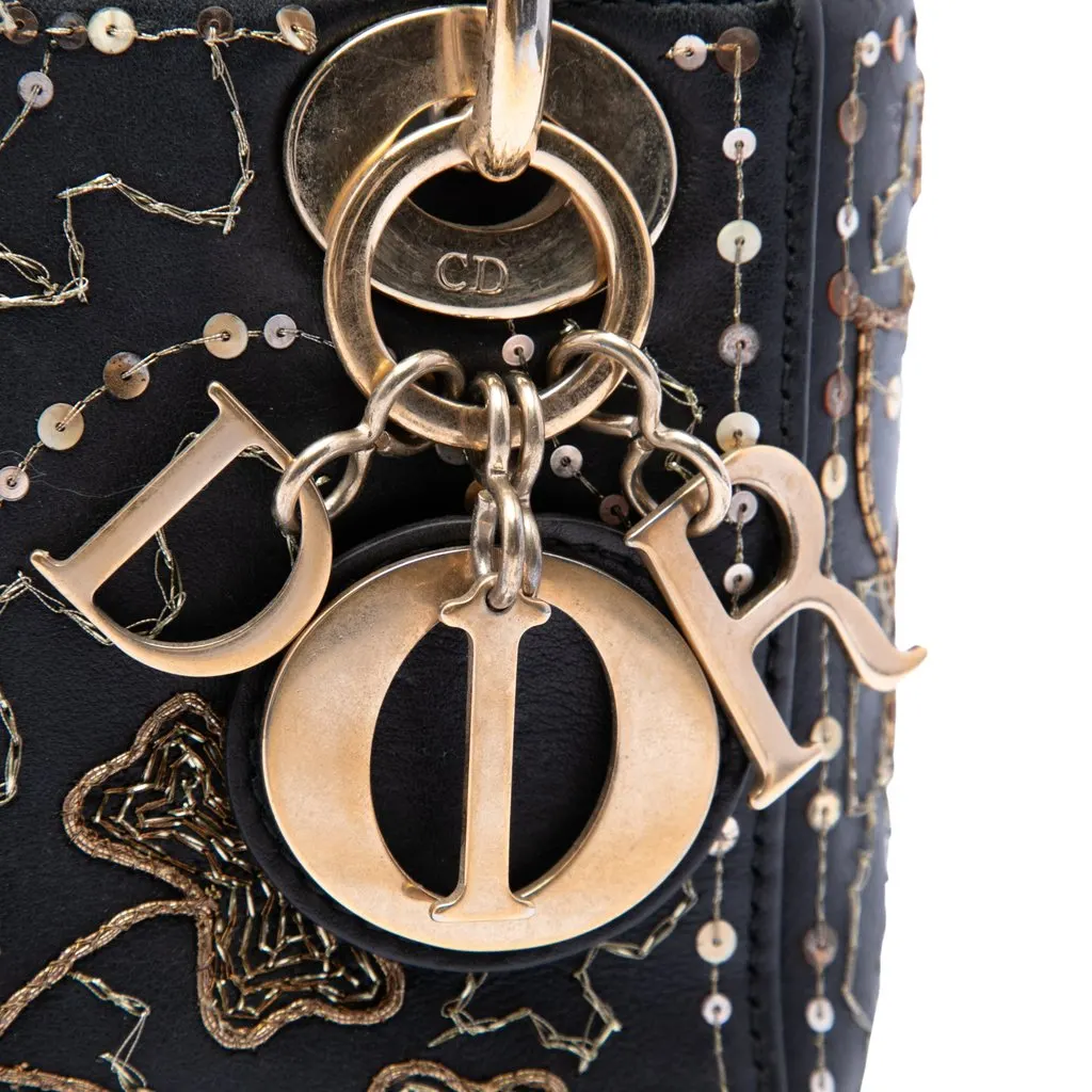 Dior Mini Calfskin Embroidered Clovers Lady Dior Black Leather Very good - Box View