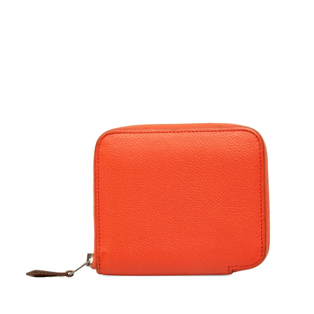 Hermès Epsom Silk In Compact Wallet Orange Leather Very good - Front View