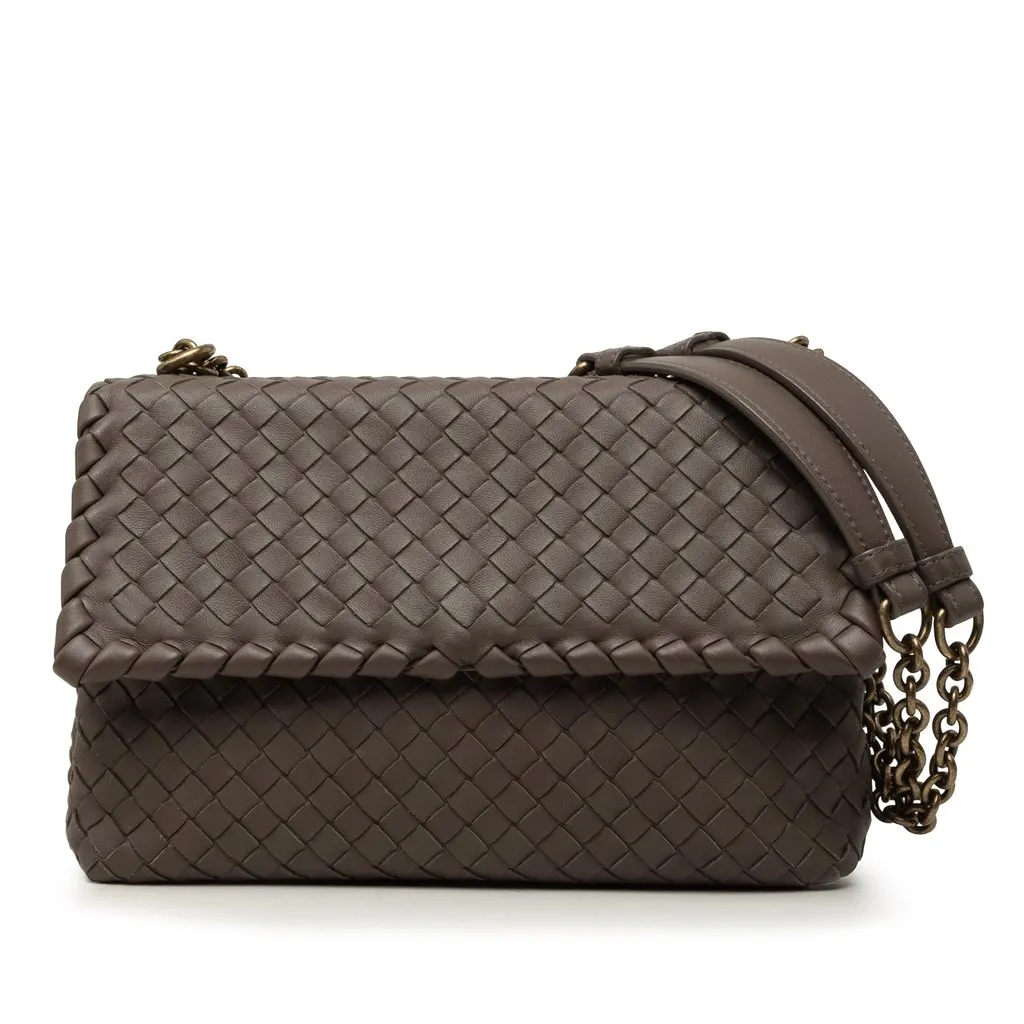 Bottega Veneta Small Nappa Intrecciato Olimpia Shoulder Bag Brown Leather Good - Front View