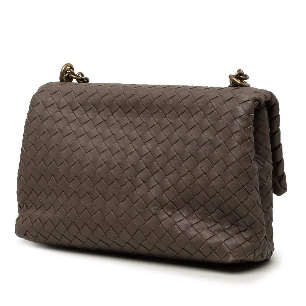 Bottega Veneta Small Nappa Intrecciato Olimpia Shoulder Bag Brown Leather Good - Back View