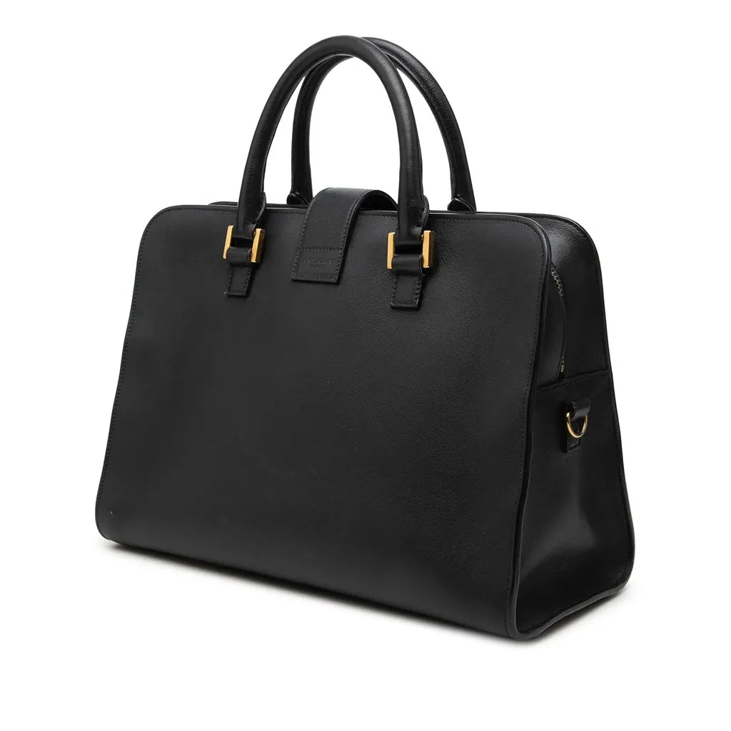 Saint Laurent Small Leather Monogram Cabas Satchel Black Leather Good - Back View