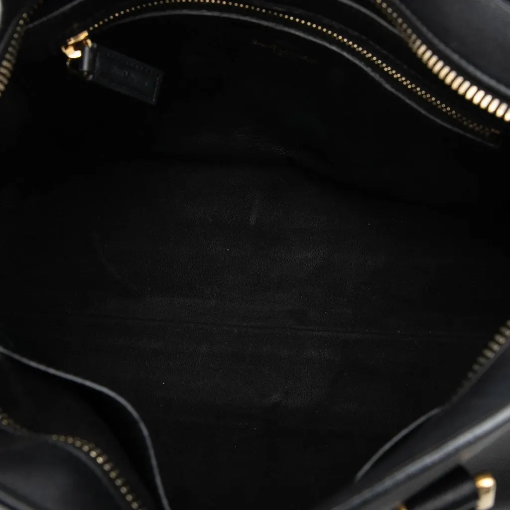 Saint Laurent Small Leather Monogram Cabas Satchel Black Leather Good - Model View