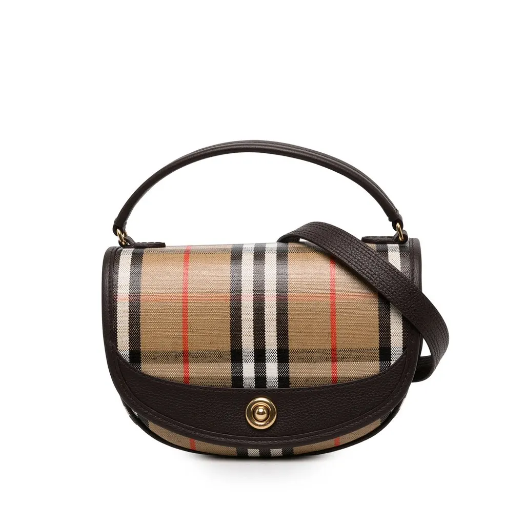 Burberry Leather Trimmed House Check Coated Canvas Highlands Satchel Beige Canvas Very good - Front View