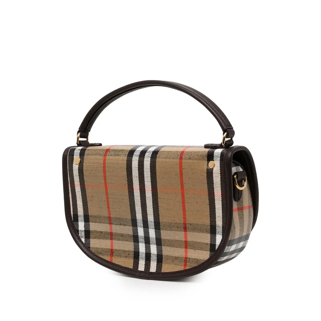 Burberry Leather Trimmed House Check Coated Canvas Highlands Satchel Beige Canvas Very good - Back View