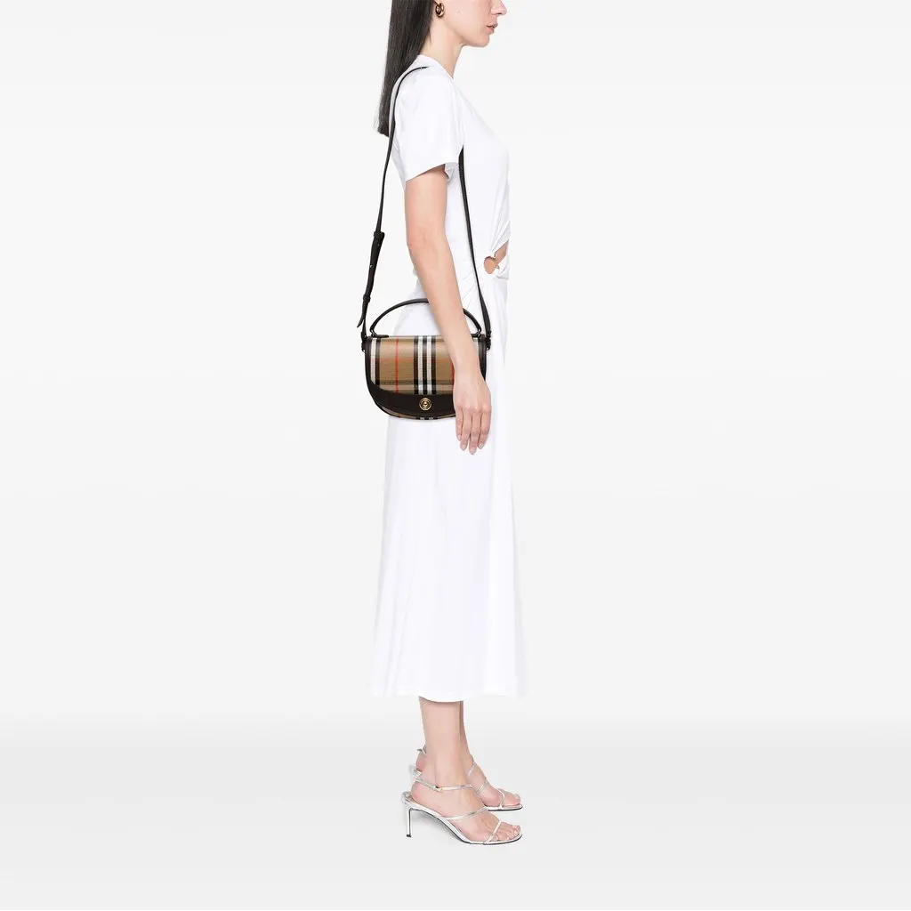 Burberry Leather Trimmed House Check Coated Canvas Highlands Satchel Beige Canvas Very good - Box View