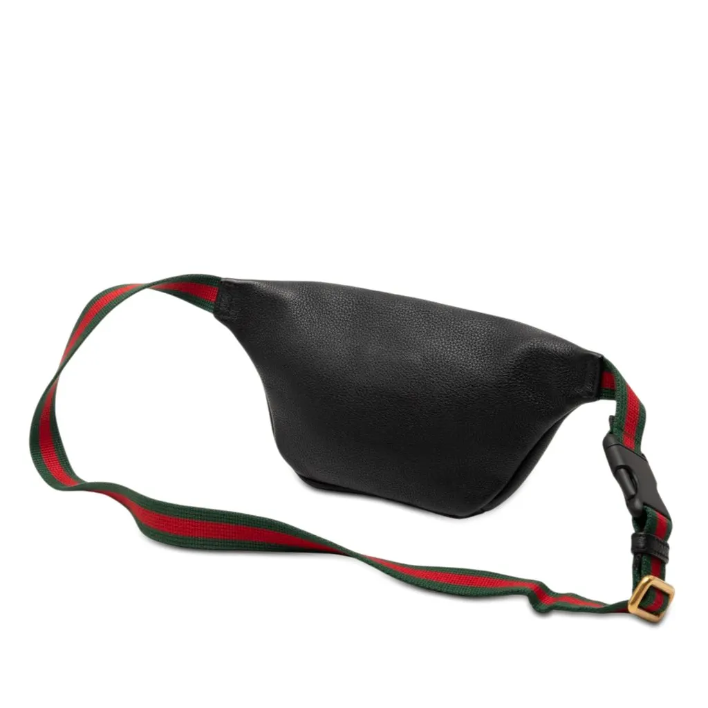Gucci Small Grained Calfskin Web Logo Belt Bag Black Leather Very good - Back View