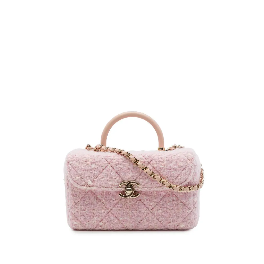 Chanel CC Quilted Tweed Top Handle Vanity Case Pink Tweed Very good - Front View