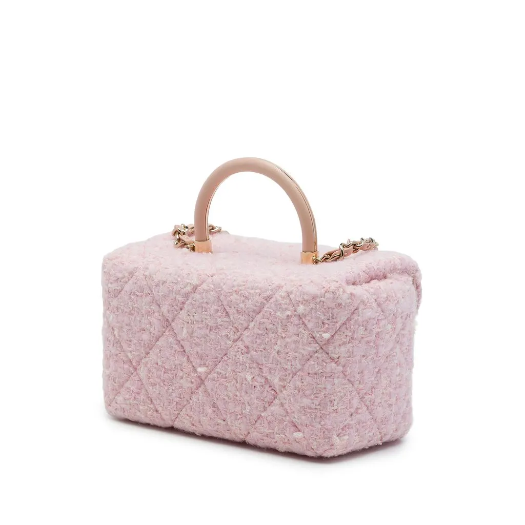 Chanel CC Quilted Tweed Top Handle Vanity Case Pink Tweed Very good - Back View