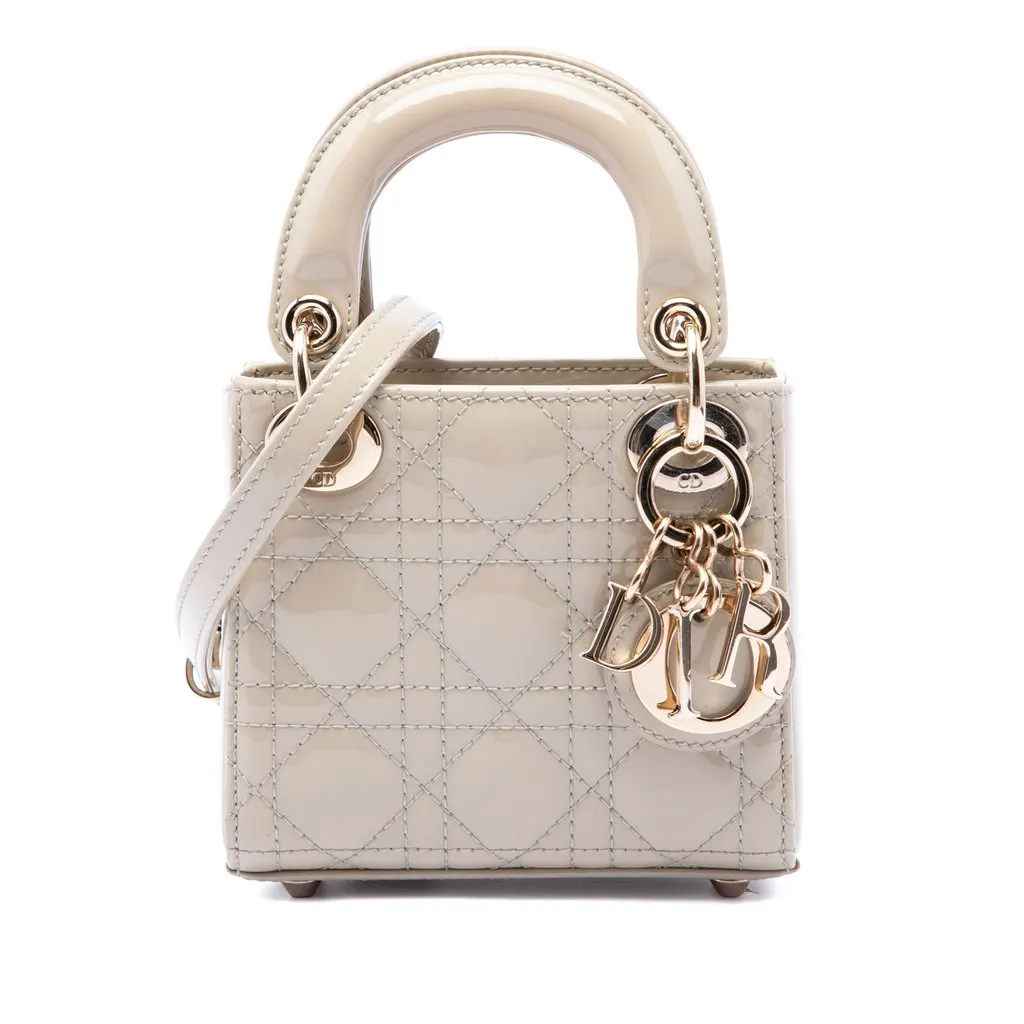 Dior Micro Patent Cannage Lady Dior Beige Leather Very good - Front View