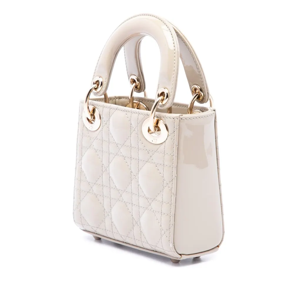 Dior Micro Patent Cannage Lady Dior Beige Leather Very good - Back View