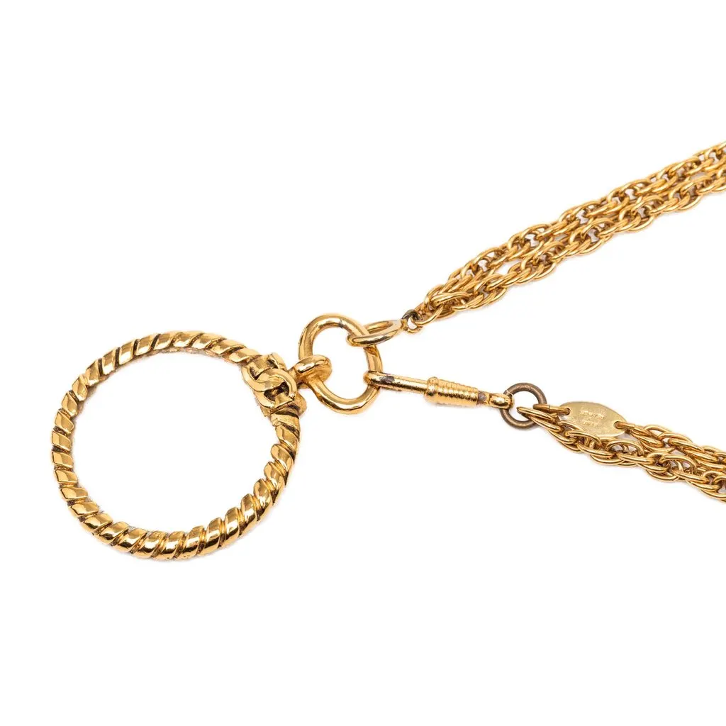 Chanel CC Gold Plated Double Chain Loupe Magnifying Glass Pendant Necklace Gold Metal Very good - Inside View