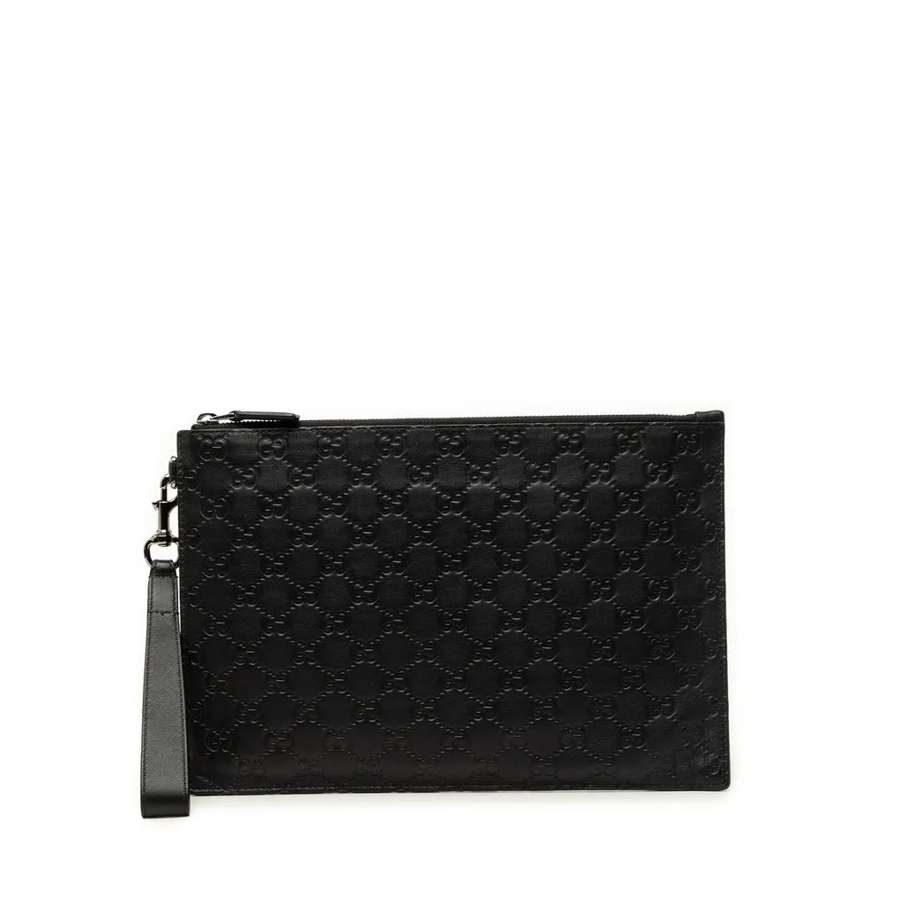 Gucci Guccissima Clutch Black Leather Very good - Front View