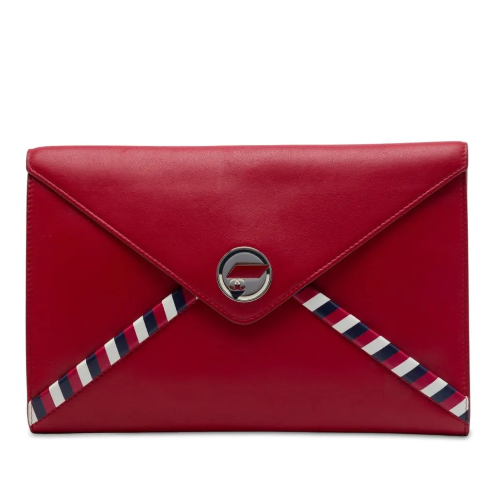 Chanel CC Lambskin Airlines Envelope Clutch Red Leather Very good - Front View