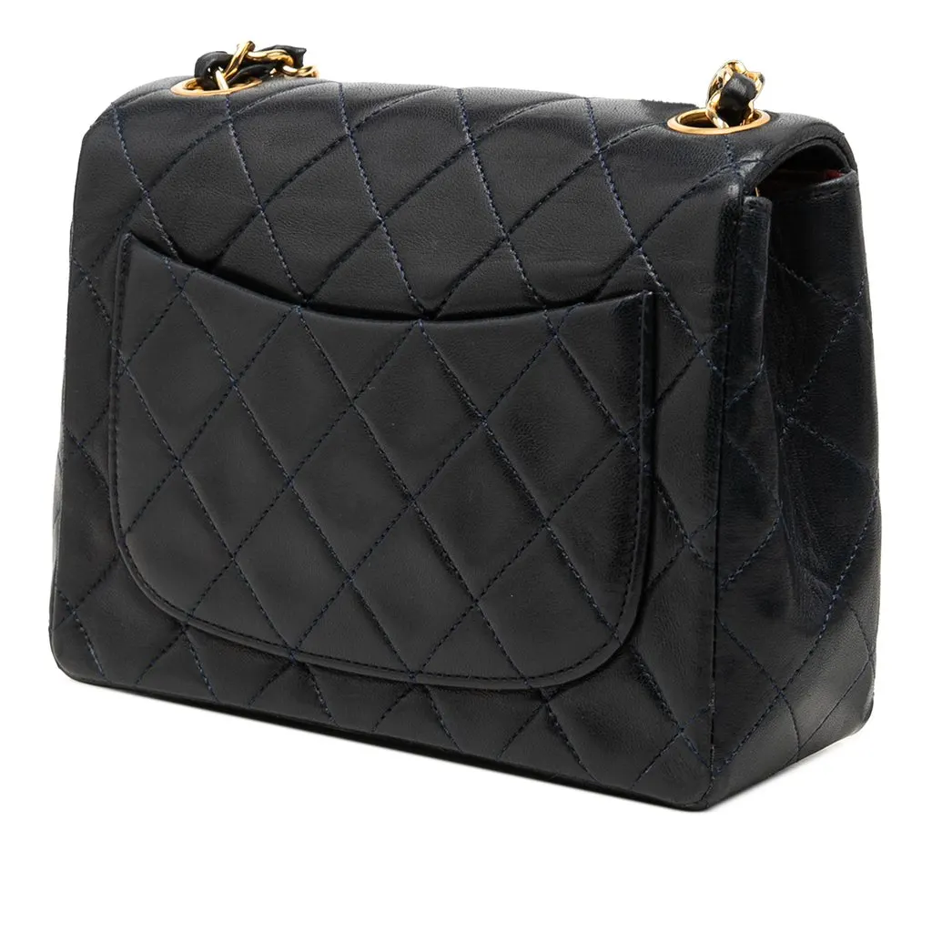 Chanel Mini Square Classic Lambskin Single Flap Black Leather Good - Back View