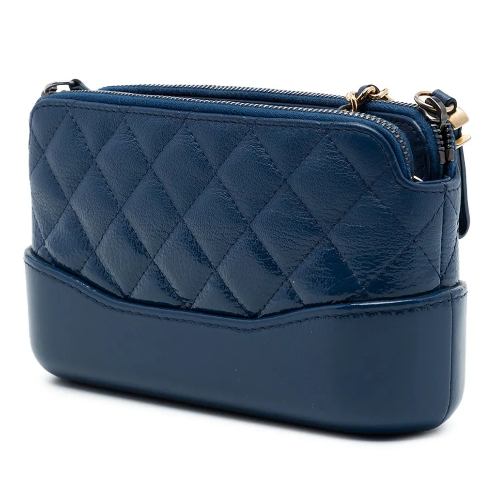 Chanel Quilted Patent Aged Calfskin Gabrielle Double Zip Clutch with Chain Blue Leather Very good - Back View