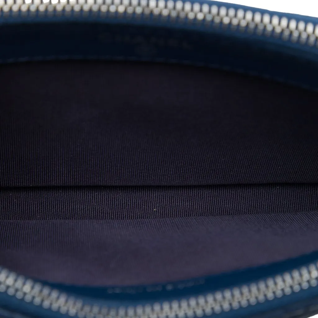 Chanel Quilted Patent Aged Calfskin Gabrielle Double Zip Clutch with Chain Blue Leather Very good - Model View