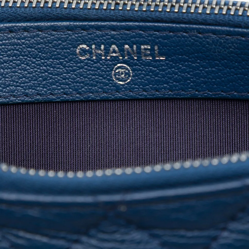 Chanel Quilted Patent Aged Calfskin Gabrielle Double Zip Clutch with Chain Blue Leather Very good - Box View