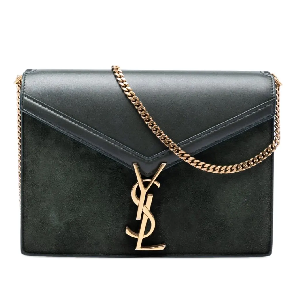 Saint Laurent Suede and Calfskin Monogram Cassandra Clasp Bag Green Leather Very good - Front View