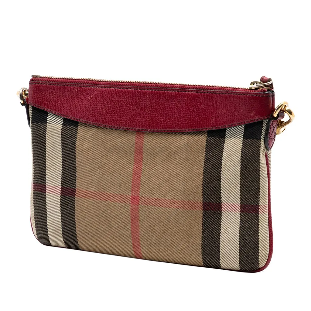 Burberry House Check Canvas Derby Peyton Crossbody Brown Very good - Back View