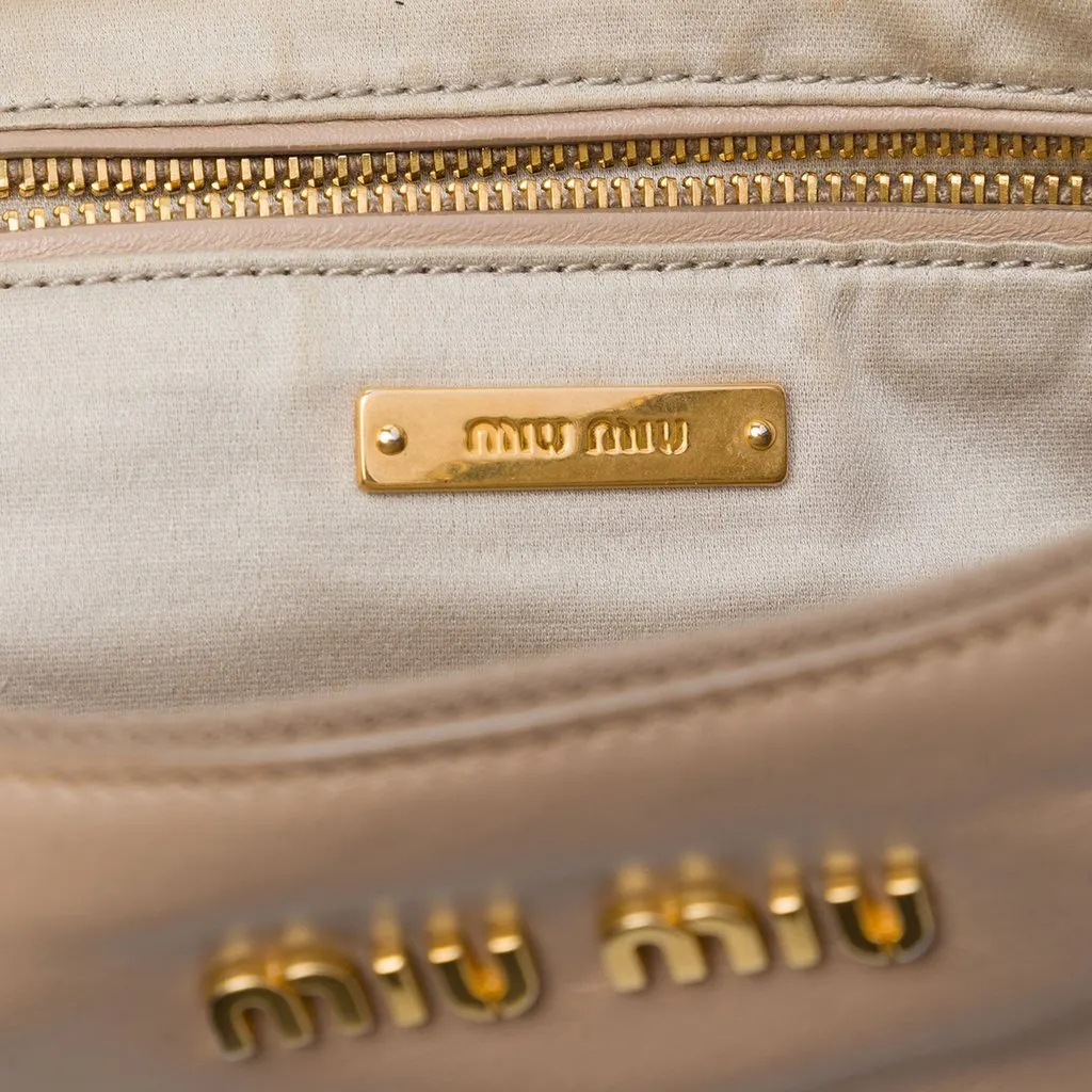 Miu Miu Studded Leather Zip Clutch Beige Leather Very good - Box View
