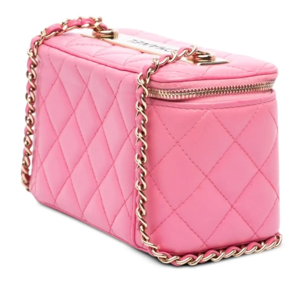 Chanel Small Quilted Lambskin Trendy CC Vanity Case with Chain Pink Leather Very good - Back View