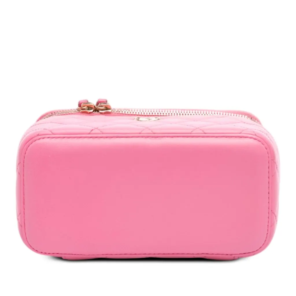 Chanel Small Quilted Lambskin Trendy CC Vanity Case with Chain Pink Leather Very good - Inside View