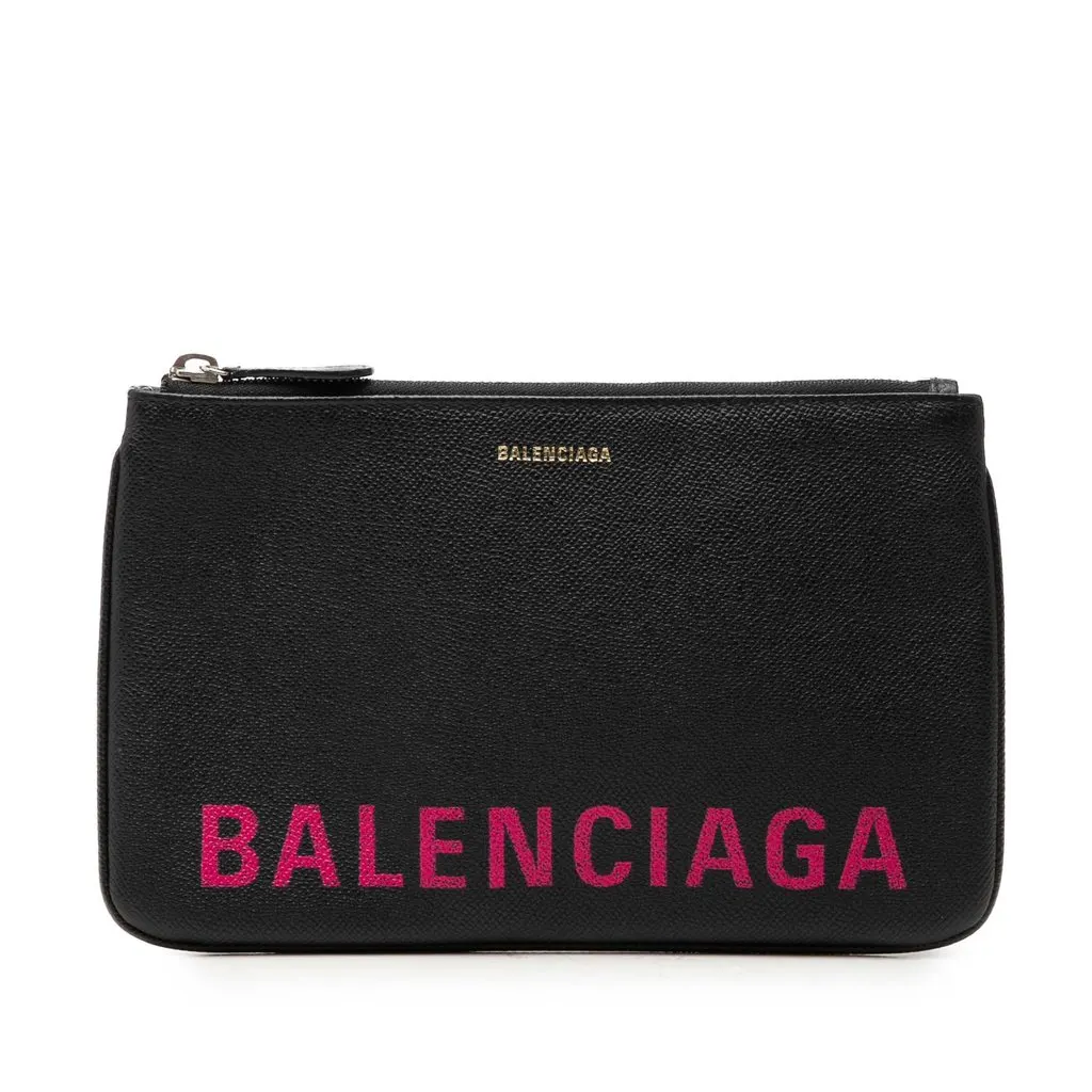 Balenciaga Leather Ville Logo Clutch M Black Leather Very good - Front View