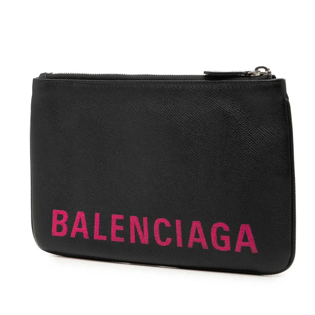 Balenciaga Leather Ville Logo Clutch M Black Leather Very good - Back View