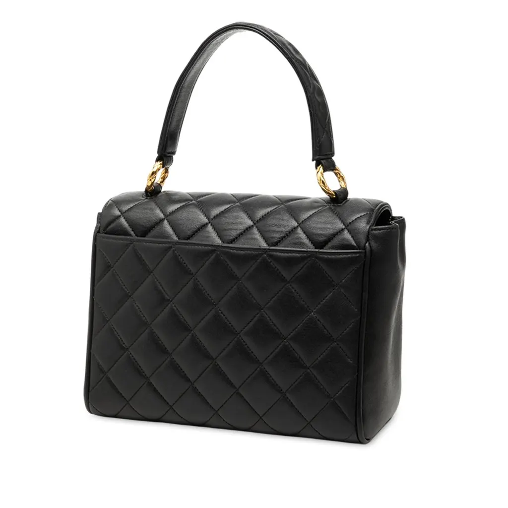 Chanel Mini Quilted Lambskin Kelly Top Handle Bag Black Leather Very good - Back View