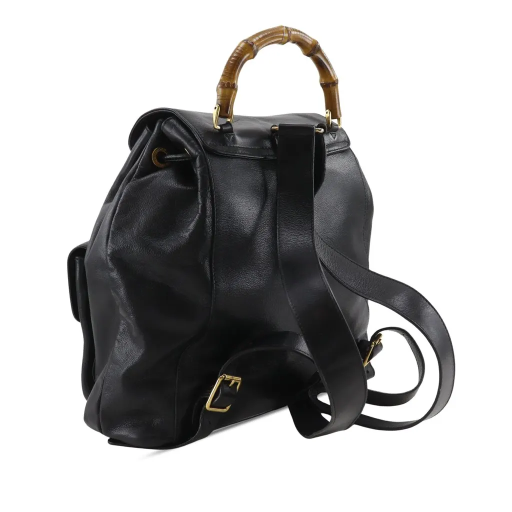 Gucci Calfskin Bamboo Drawstring Backpack Black Leather Very good - Inside View