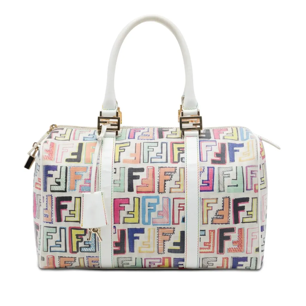 Fendi Multicolor Zucca Spalmati Forever Boston Bag White Very good - Front View