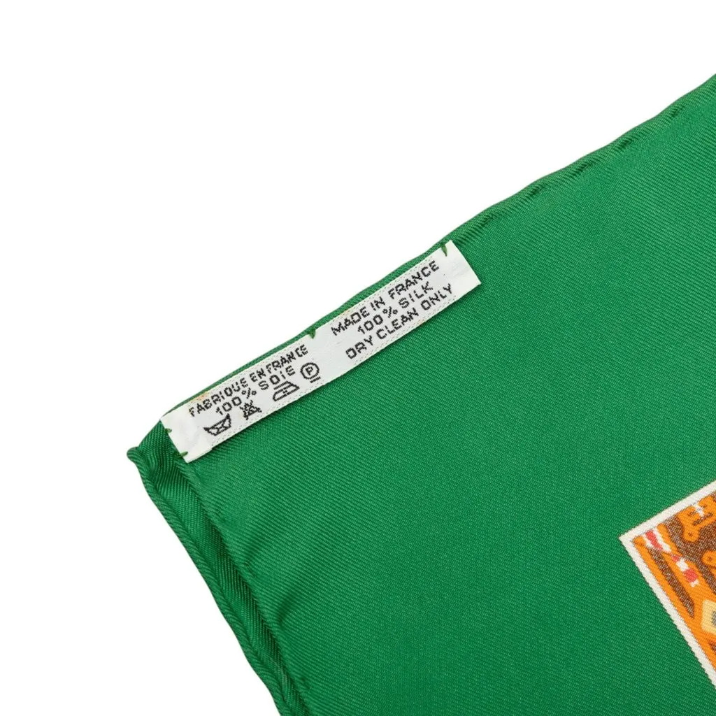 Hermès Au Son Du Tam Tam Silk Scarf 90 Green Silk Never worn - Model View