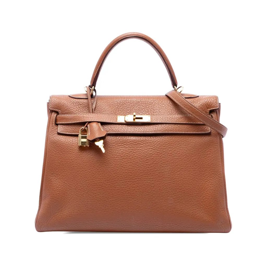 Hermès Clemence Kelly II Retourne 35 Brown Leather Good - Front View