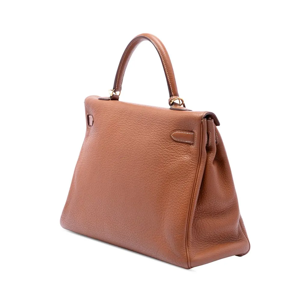 Hermès Clemence Kelly II Retourne 35 Brown Leather Good - Back View