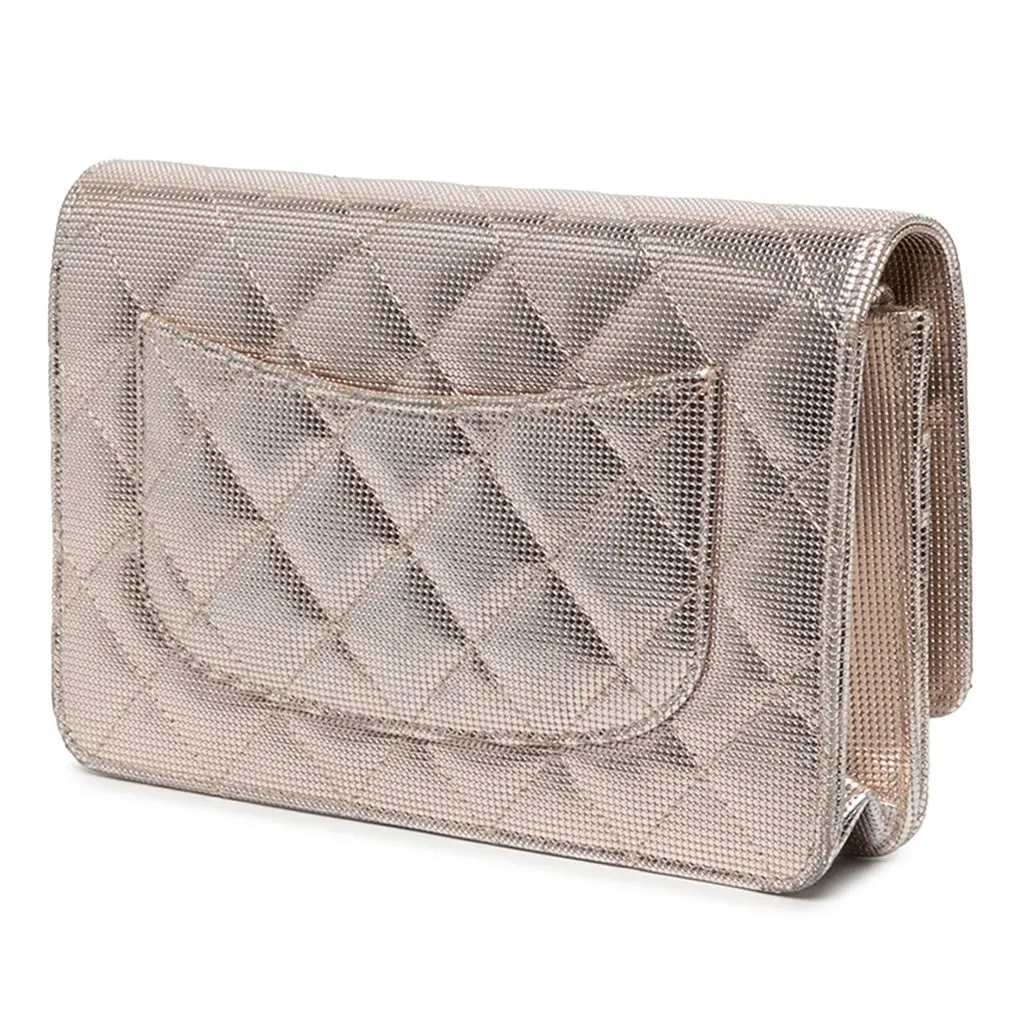 Chanel CC Quilted Metallic Calfskin Pixel Effect Wallet On Chain Pink Leather Very good - Back View