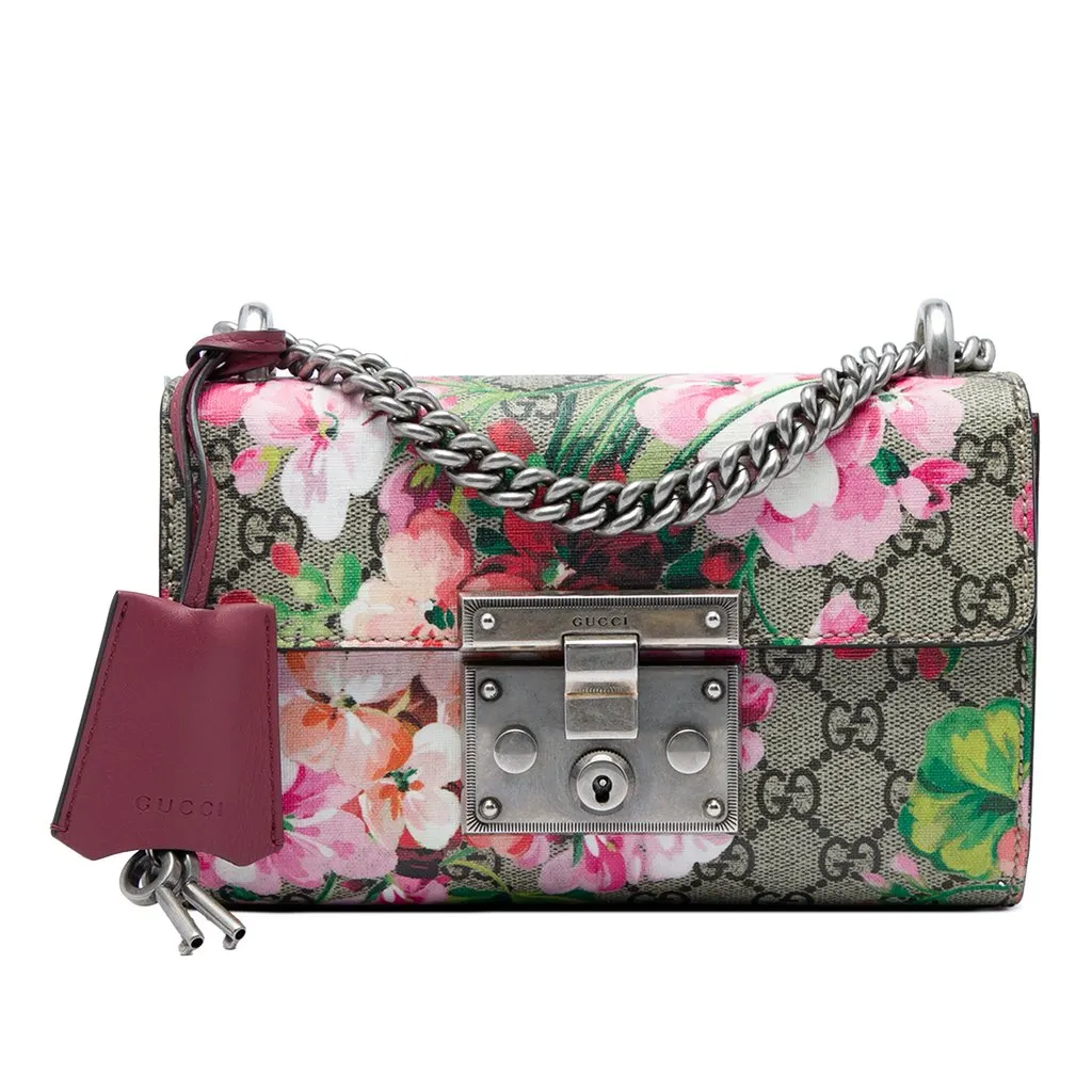 Gucci Small GG Supreme Blooms Padlock Crossbody Beige Canvas Very good - Front View