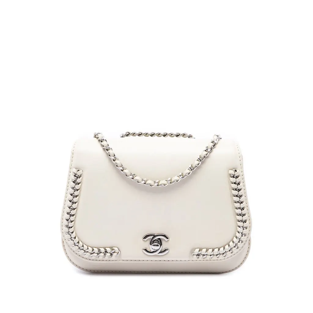 Chanel Small Calfskin Braided Chic Flap White Leather Very good - Front View