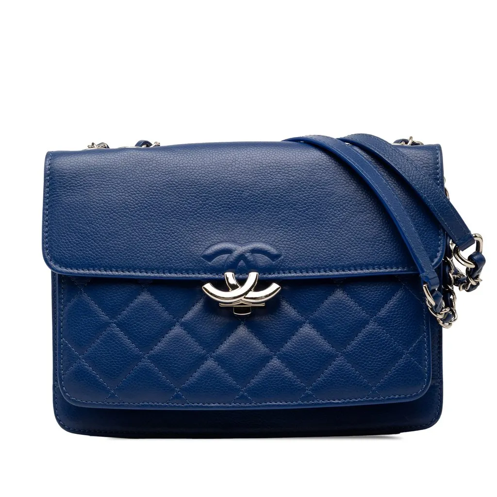 Chanel Small CC Caviar Box Urban Companion Flap Blue Leather Very good - Front View