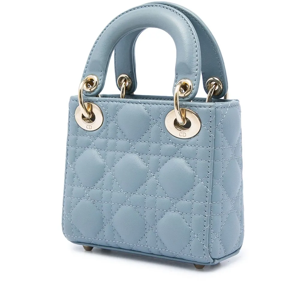 Dior Micro Lambskin Cannage Lady Dior Blue Leather Very good - Back View