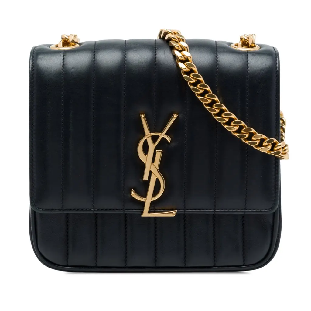 Saint Laurent Medium Lambskin Monogram Vicky Chain Bag Black Leather Good - Front View