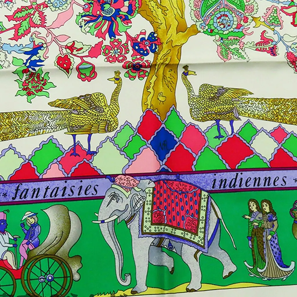 Hermès Fantaisies Indiennes Silk Scarf 90 Green Very good - Inside View