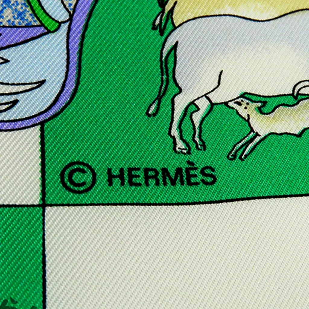 Hermès Fantaisies Indiennes Silk Scarf 90 Green Very good - Model View